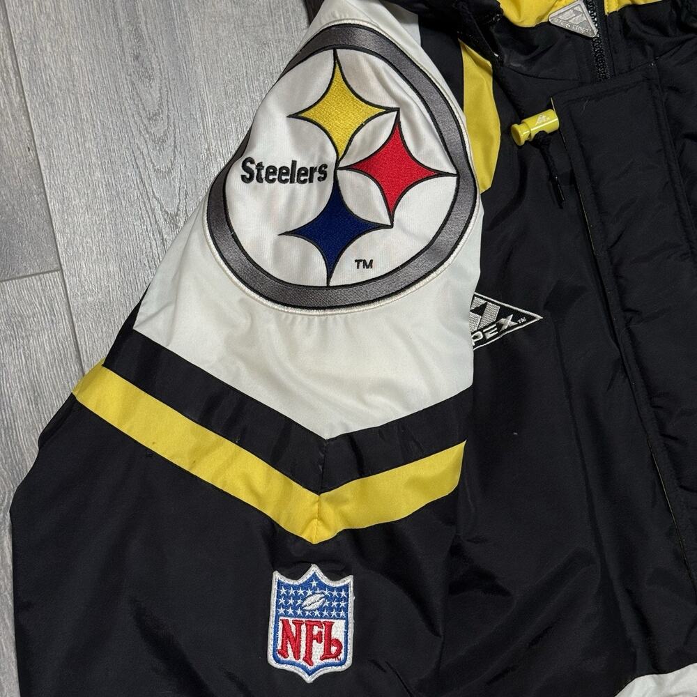 VTG NFL Pro Line Apex One 90s Pittsburgh Steelers Mens XL Puffer Jacket w/ Hood - Picture 4 of 11